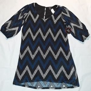 BeBop Black, White & Blue  3/4 sleeve Dress